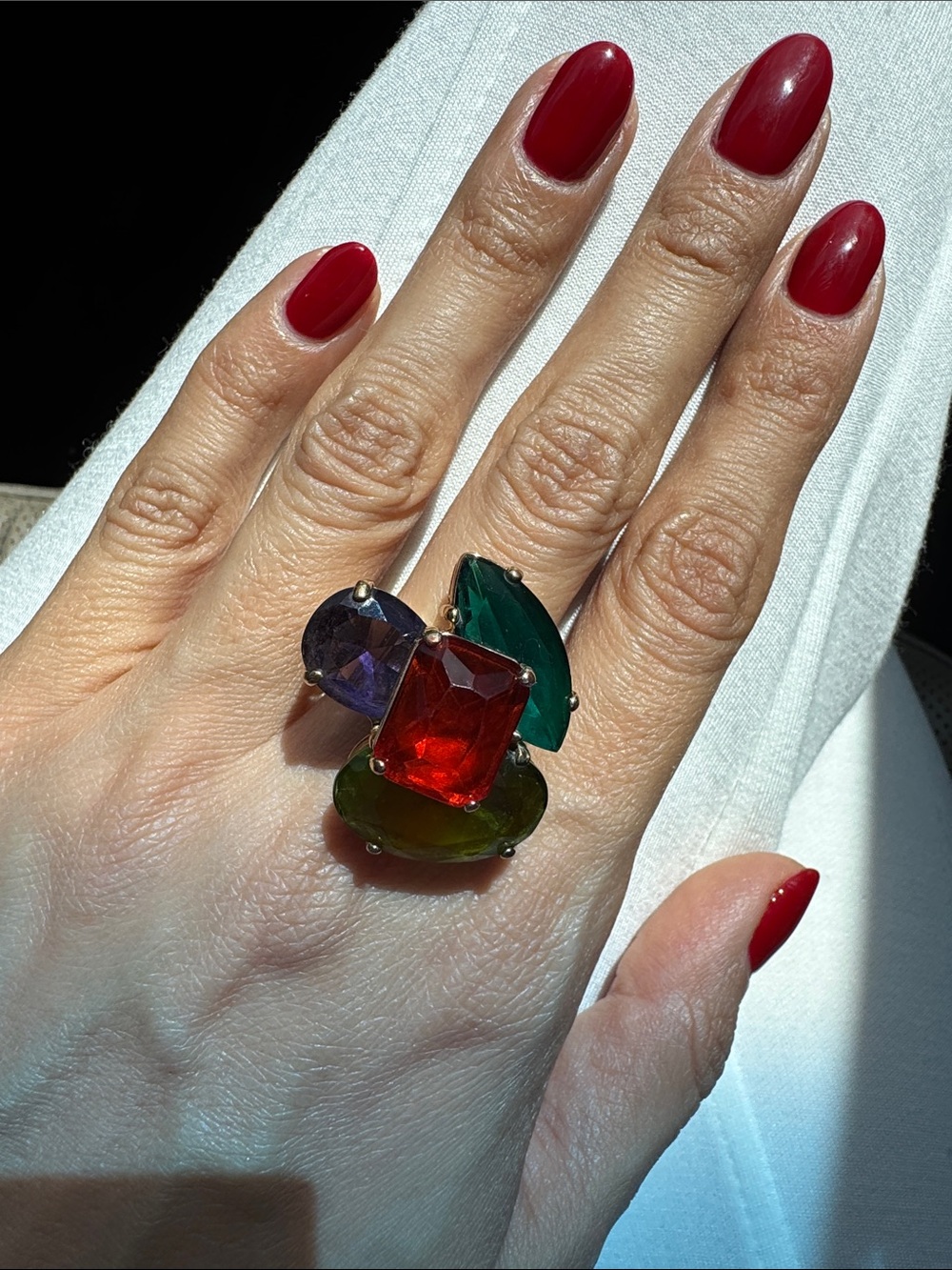 KATE SPADE Multi-Gem Statement Cocktail Ring in Red, Green, Purple, and Olive